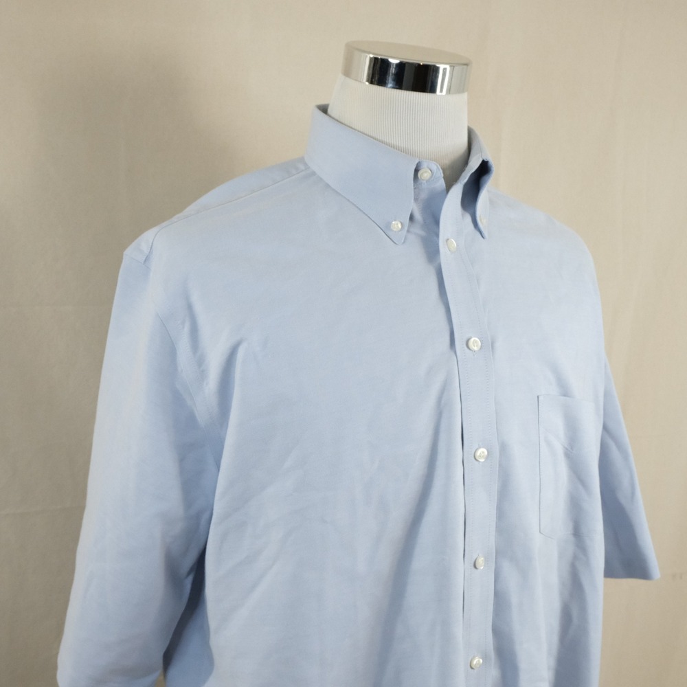 Stafford 17.5 X-Tall Fit Wrinkle Free Oxford Dress Shirt Blue Short Sleeve Mens